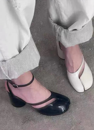 Crossed Ankle Belt Buckle Split toe Sandals Women Brand Designer Slingback Tabi Chunky High Heels INS Fashion Girls Shoes 2025 PlatiNum