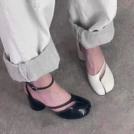 Crossed Ankle Belt Buckle Split toe Sandals Women Brand Designer Slingback Tabi Chunky High Heels INS Fashion Girls Shoes 2025 PlatiNum