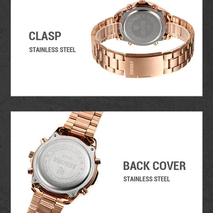 Skmei orologio da polso analogico al quarzo da uomo cinturino in acciaio inossidabile di lusso Led impermeabile digitale sportivo sveglia a tre fusi orari platinumshop