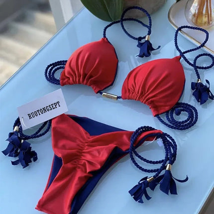 Nuovo Bikini da Donna Multicolore con Triangolo e Laccetti sulla Schiena platinumshop
