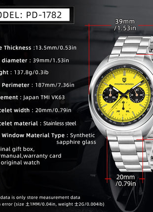Orologio da Uomo PAGANI DESIGN con Quadrante Giallo, Cronografo al Quarzo, Movimento Giapponese VK63, Vetro Zaffiro, Impermeabile, Novità 2026