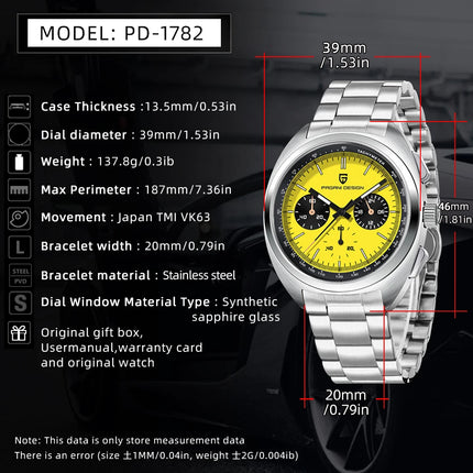 Orologio da Uomo PAGANI DESIGN con Quadrante Giallo, Cronografo al Quarzo, Movimento Giapponese VK63, Vetro Zaffiro, Impermeabile, Novità 2026