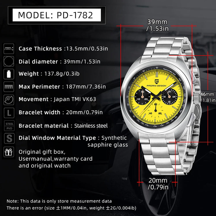 Orologio da Uomo PAGANI DESIGN con Quadrante Giallo, Cronografo al Quarzo, Movimento Giapponese VK63, Vetro Zaffiro, Impermeabile, Novità 2026