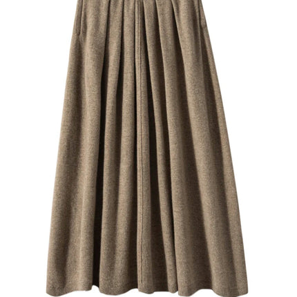 Women's Cashmere Umbrella Skirts Autumn Winter Basic Office Lady Classics 100% Cashmere Knitted A-Line High Waist Pockets Dress PlatiNum