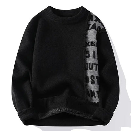 2024 Patchwork Knitted Sweater Trend High Street Autumn Winter Warm Men's Tops Hip-hop Street Clothing Fishing Sports Pullover