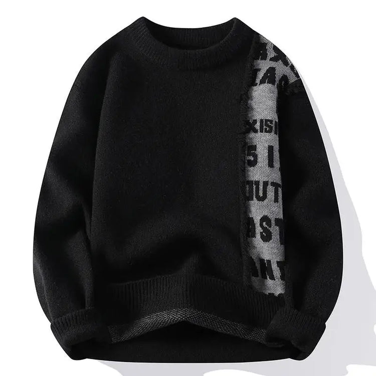 2024 Patchwork Knitted Sweater Trend High Street Autumn Winter Warm Men's Tops Hip-hop Street Clothing Fishing Sports Pullover