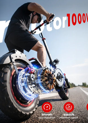 iScooter iX5s Monopattino elettrico 15 Ah 1000W con potenti pneumatici, autonomia di 65 km, velocità massima di 45 km/h