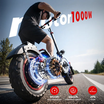 iScooter iX5s Monopattino elettrico 15 Ah 1000W con potenti pneumatici, autonomia di 65 km, velocità massima di 45 km/h