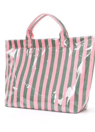 Sac cabas en PVC à rayures, sac à bandoulière de voyage et pour les trajets quotidiens de grande capacité | Sac léger avec fermeture magnétique et poche intérieure zippée
