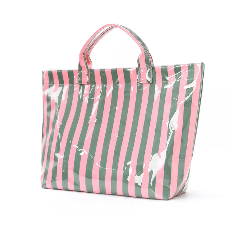 Borsa tote in PVC a righe, borsa a tracolla da viaggio e per pendolari di grande capacità |   Borsa Magnetica Leggera con Tasca Interna con Cerniera