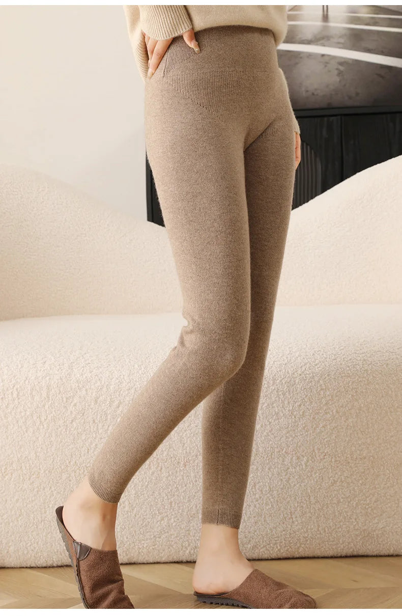 New Women's Cashmere Leggings Soft Comfortable Stretchy Solid Color Long Pants for Autumn Winter Season