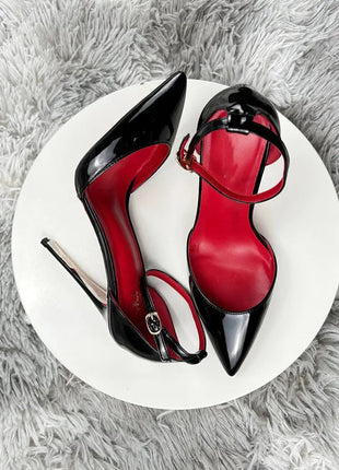 Black Patent Leather Women Ankle Strap Stiletto Pumps Pointed Toe Sexy High Heel Shoes 8cm 10cm 12cm Customize 33-46 PlatiNum