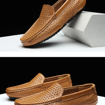Mocassini da Uomo Estivi 2026 in Vera Pelle di Lusso, Scarpe Casual Traspiranti con Intaglio, Slip-on da Guida