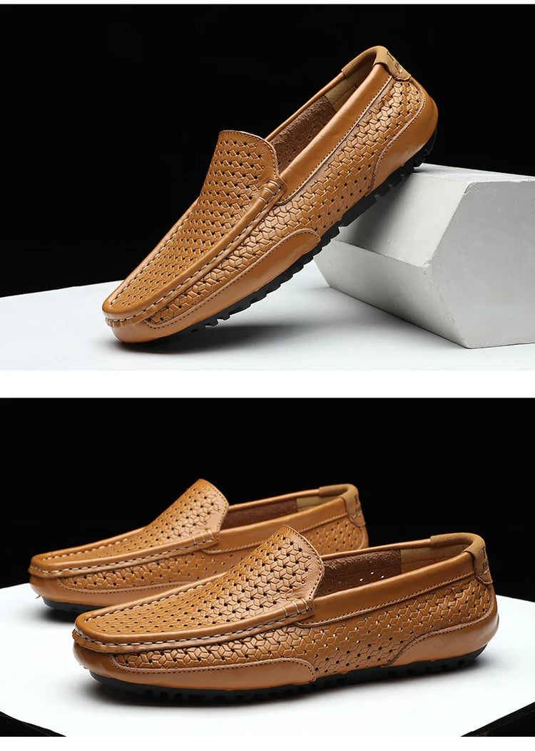 Mocassini da Uomo Estivi 2026 in Vera Pelle di Lusso, Scarpe Casual Traspiranti con Intaglio, Slip-on da Guida