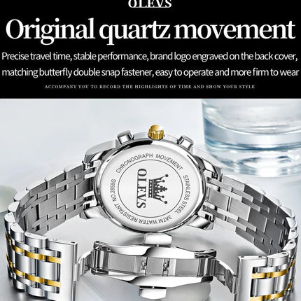 OLEVS 2858 Orologio da Uomo in Acciaio Inossidabile, Impermeabile, Antigraffio, con Fasi Lunari, Luminoso, Cronografo, Orologio da Polso al Quarzo di Lusso platinumshop