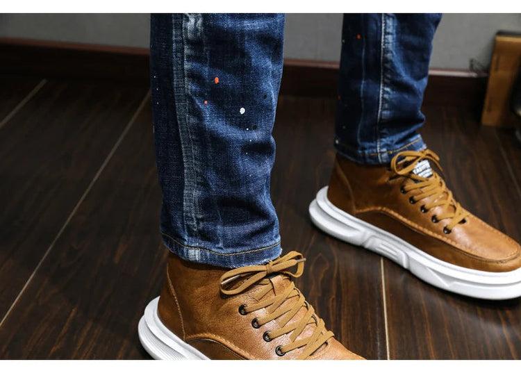 Fashion Designer Men Jeans Retro Blue Stretch Slim Fit Painted Ripped Jeans Men Korean Style Vintage Casual Denim Pants Hombre PlatiNum