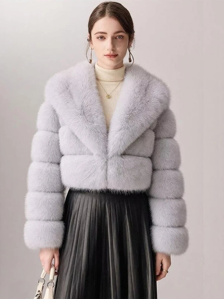 ZADORIN Luxury Big Collar Spliced Cropped Faux Fur Coat Woman Clothing Thicken Furry Faux Fur Jacket Winter Fur Coats Top Mujer