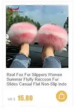 Real Raccoon Fur Slippers for Women 2023 Summer Fluffy Indoor Home Fuzzy Flat Slides Outdoor Fashion Beach Sandals Flip Flops