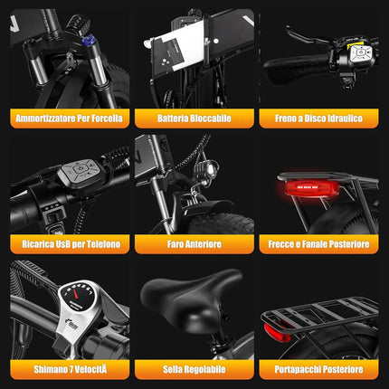 Bicicletta Elettrica Vitilan V3 con Motore da 750W, Ebike 48V13AH, Pneumatici Fat da 20*4 Pollici per Città e Montagna