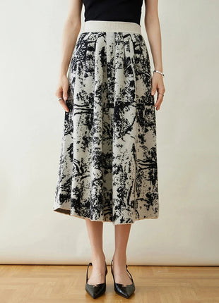 New 100% Pure Cashmere Half Skirt Women's Autumn Winter Mid-calf Knitted Full Skirt A-line High Waist Dress Retro Chinese Style PlatiNum
