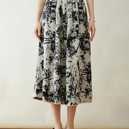 New 100% Pure Cashmere Half Skirt Women's Autumn Winter Mid-calf Knitted Full Skirt A-line High Waist Dress Retro Chinese Style PlatiNum