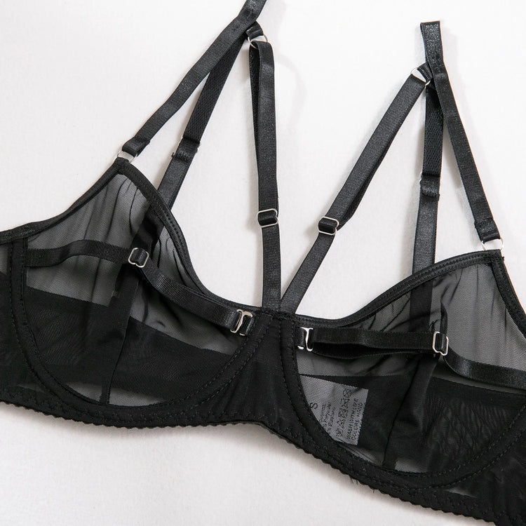 Sexy Black Mesh Lingerie Two Piece Sets Ultrathin See-through Hollow Out Bras And Panties Underwear Suit Erotic Intimate Suits