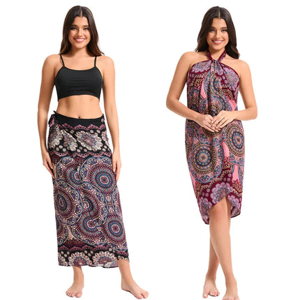 Abito da donna Boho Maxi Wrap Gonna lunga con allacciatura Abito da spiaggia Copricostume Abito vintage bohémien regolabile a vita alta in rayon platinumshop