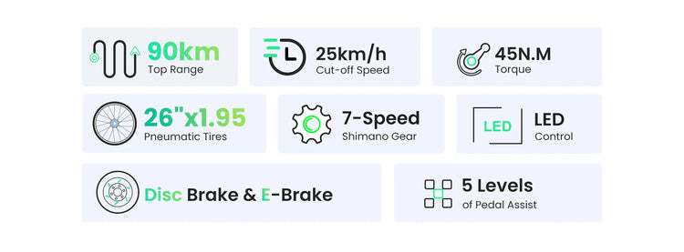 Bicicletta Elettrica Urbana Foride B1, Motore 250W, Coppia 45Nm, Batteria 36V 15.6Ah, Autonomia 90km, 5 Livelli di Assistenza, Modalità Camminata 6km/h
