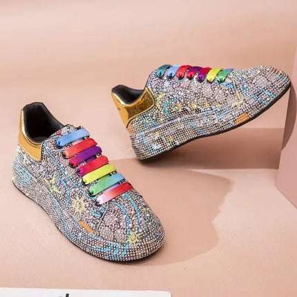 SyfIyno Spring Black Women Shoes New Style Fashion Platform Shoes Platforms Sneakers Shine Bling Graffiti Rhinestone Shoes