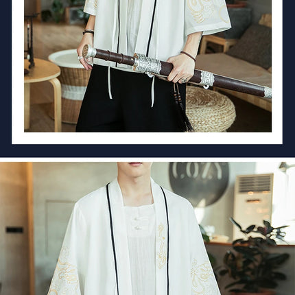 Japan Samurai Shirt uomo ricamato Kimono giapponese manica corta Cardigan uomo estate sottile moda Casual Yukata Cardigan Top uomo