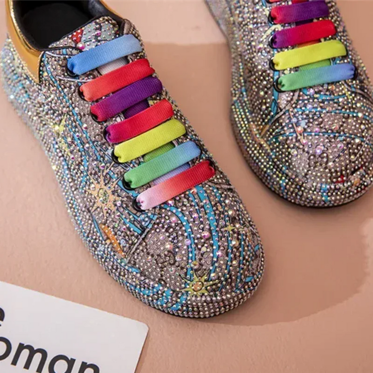 SyfIyno Spring Black Women Shoes New Style Fashion Platform Shoes Platforms Sneakers Shine Bling Graffiti Rhinestone Shoes