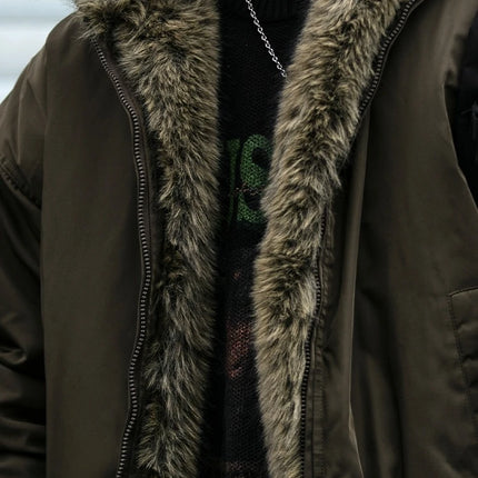 Mens Korean Streetwear Thick Warm Jacket Winter Fleece Lined Fur Collar High Quality Cold Proof Heavyweight Outdoor Thermal Coat