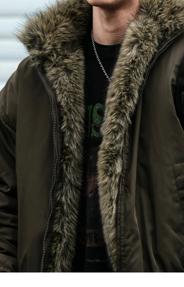 Mens Korean Streetwear Thick Warm Jacket Winter Fleece Lined Fur Collar High Quality Cold Proof Heavyweight Outdoor Thermal Coat