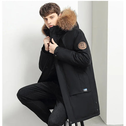 Men Winter Goose Down Coats Fur Collar Hooded Long Down Jackets Top Quality Male Outdoor Windproof Warm Winter Jackets Canada