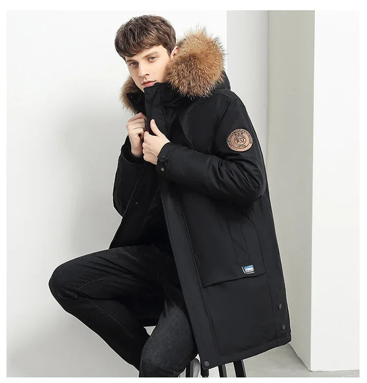 Men Winter Goose Down Coats Fur Collar Hooded Long Down Jackets Top Quality Male Outdoor Windproof Warm Winter Jackets Canada
