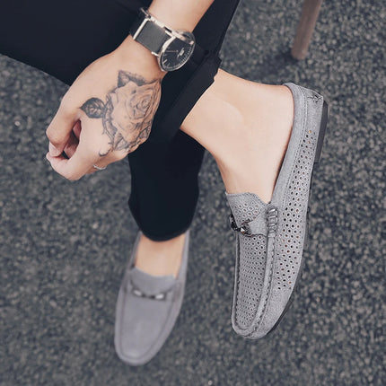 Nuove Ciabatte da Uomo alla Moda in Vera Pelle, Scarpe Casual Traspiranti con Design Traforato, Comode Slip-on per Guida, Mocassini da Uomo