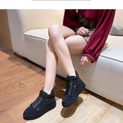 Designer Platform Sneakers Full Diamond Luxury Shoes Versatile Flat Bottom High-top Casual Skateboard Shoes Zapatos De Mujer