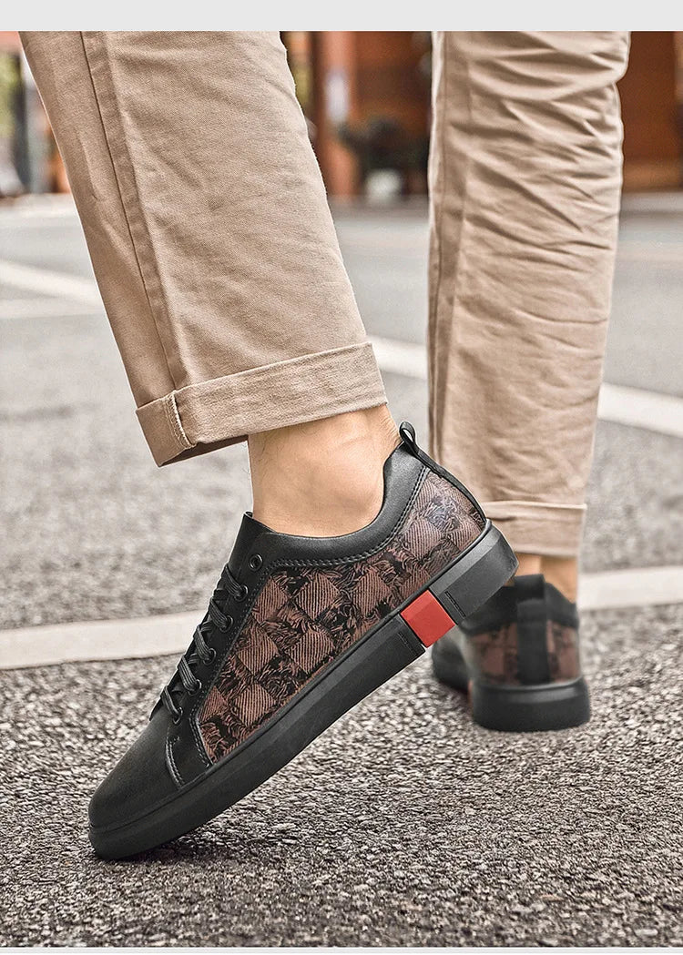 Europe New Shoes for Men Genuine Leather Casual Shoes Cool Black Flat Skateboard Shoes Street Fashion Sneakers