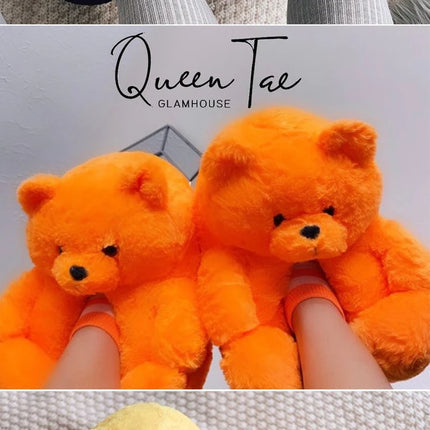 Cute Teddy Bear Plush Winter Slippers, Wrapped Heel Funny Indoor Floor Shoes, Women Gift, Warm Soft Cartoon Fluffy Animal Slippe