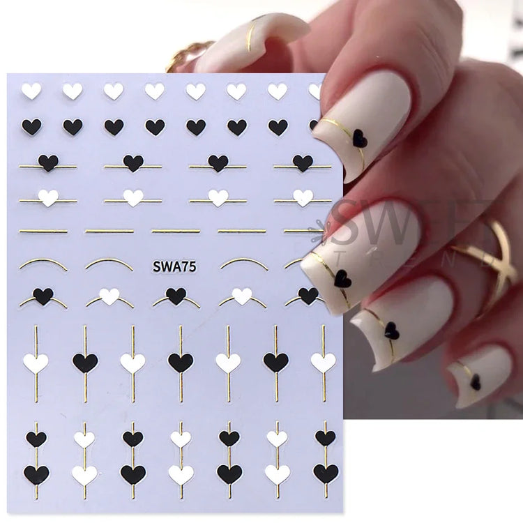 4pcs 3D Gold Heart Line Nail Art Stickers MetallicGlitter French Stripes Love Letter Romantic Valentines Holographic Decoration