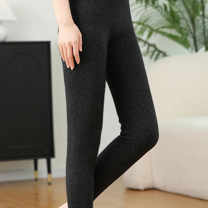 2025 Autumn&Winter Women Knitted Cashmere Wool Pants  Warm Receiving abdomen High elasticity High-quality Basic Slimming legging PlatiNum