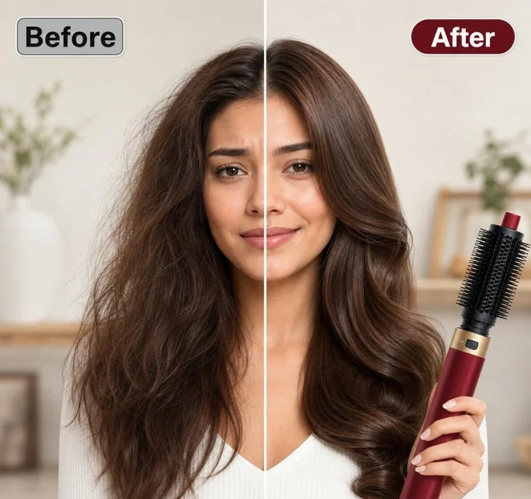 Professional 6 in 1 Cold Hot Air Styling Brush Hair Dryer Curling Iron Straightener Flat Iron 1700W Fast Dry Voluminous Waves