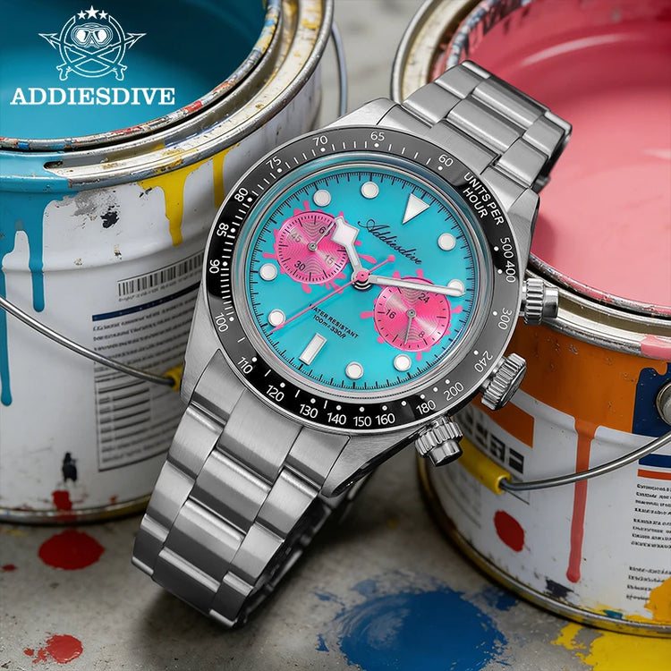 ADDIESDIVE 2026 New Luxury Men Chronograph VK64 Watch Waterproof 100m Ceramic Bezel BGW9 Luminous 316L Steel Quartz Watch AD2520