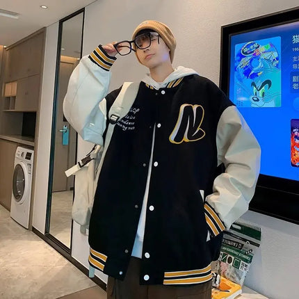 Embroidery Baseball Uniform Man Casual Jackets New Autumn Splicing Trendy Jacket Fashion High Street Outerwear Loose Clothes