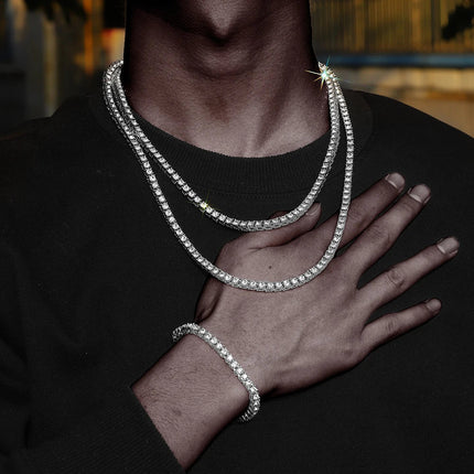 Full Rhinestone 4mm Wide Tennis Link Chain 8/18/20/24 Length Brcelet Necklace Shiny  Fashion Trendy Jewelry Men Women Hip Hop PlatiNum