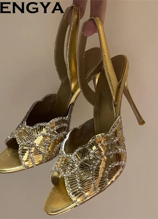 2026 Summer Trendy New Shiny Fish Mouth Toe Sexy Stiletto Sandals Woman Quality Sequined Thin High Heel Slippers for Women Shoes PlatiNum