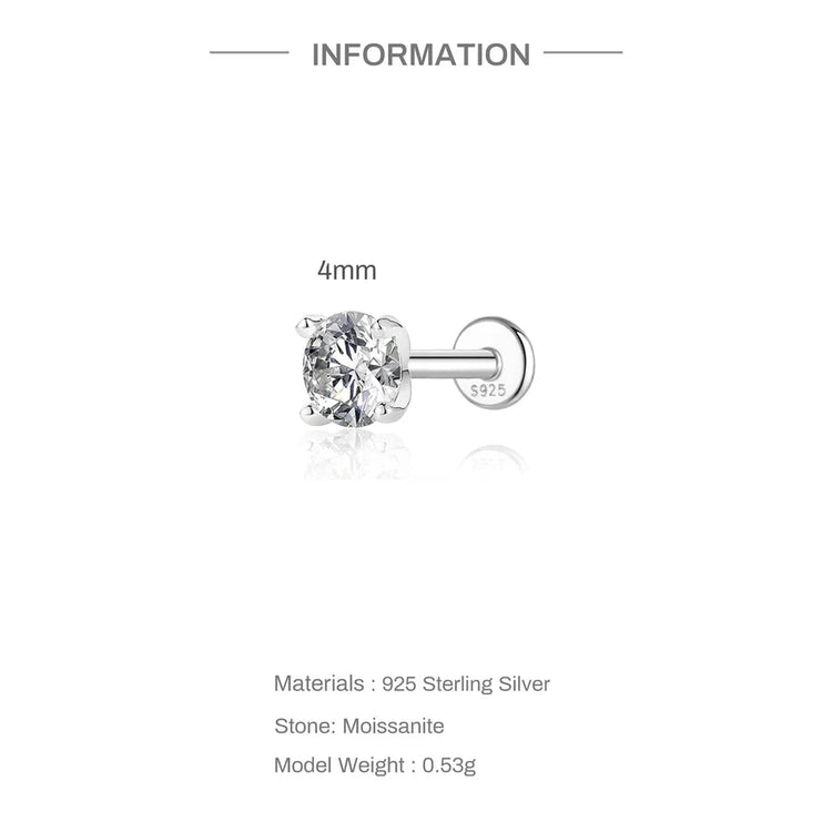 AIDE 1PC Sparkling Moissanite Piercing Stud Earrings 925 Sterling Silver Shining Circle Earring For Women Ear Bone Earring Jewel PlatiNum