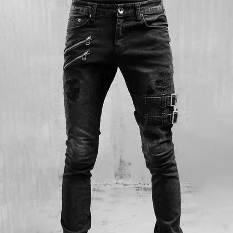 2023 Plus Size Straight Jeans Man Pants Spring Summer Boyfriend Jeans Streetwear Skinny Zips 3 Colors Cacual Long Denim Trousers PlatiNum