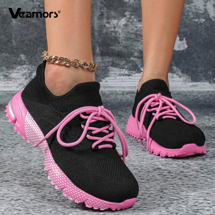 Breathable Socks Shoes Women Lightweight Knitted Casual Sneakers Non-slip Walking Footwear Outdoor Jogging Fitness Sports PlatiNum