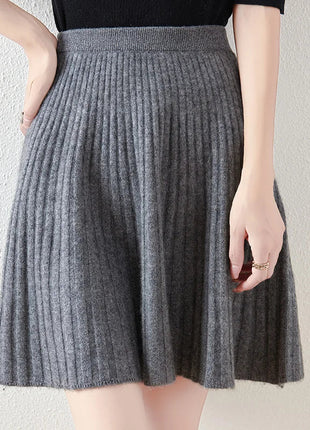 Preppy Style women's 100% Merino Wool Skirts Autumn Winter Pleated Skirt Cashmere Knitwear Short A-Line Above Knee Skirt PlatiNum